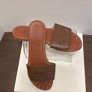 Abound Brown Leather Slide Sandals Minimalist Design
